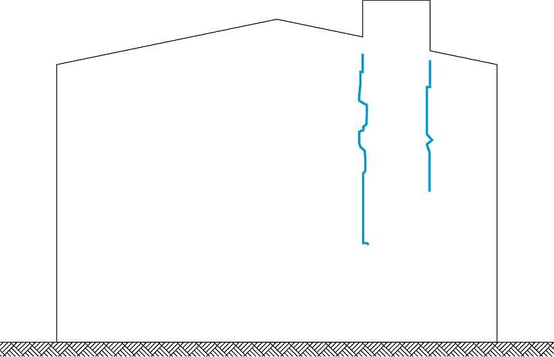 RYS. 14. Przykład zarysowania ściany szczytowej wzdłuż przewodu kominowego; rys. archiwum autora