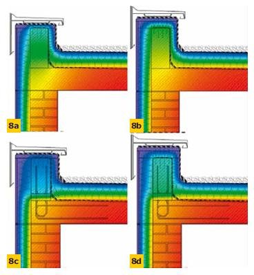 Rys. 8. Wizualizacja pola temperatury wewnątrz przekroju – modele detali jak na rys. 7