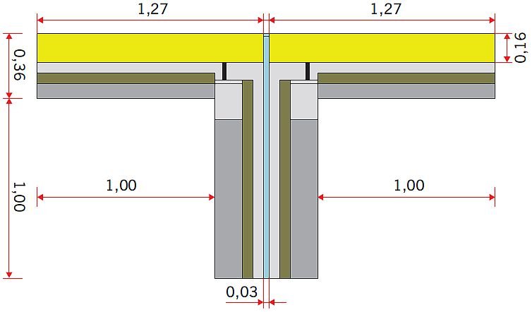 RYS. 1. Schemat obliczeniowy - dylatacja mała; wymiary na rysunku podano w metrach; rys. archiwa autorów