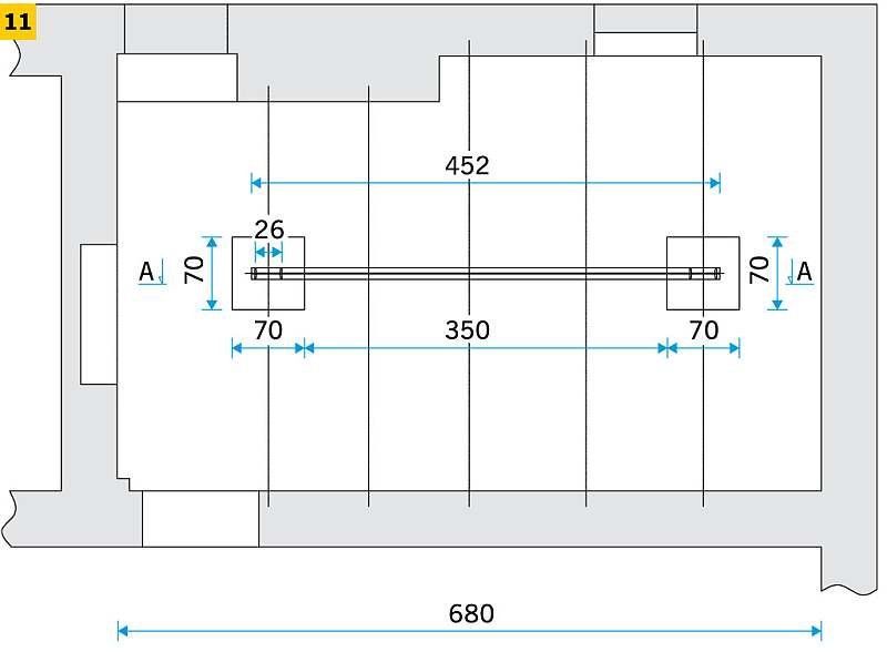 RYS. 11. Wzmocnienie w środku rozpiętości belek stropu odcinkowego (rzut poziomy); rys. archiwum autora (Ł. Drobiec)