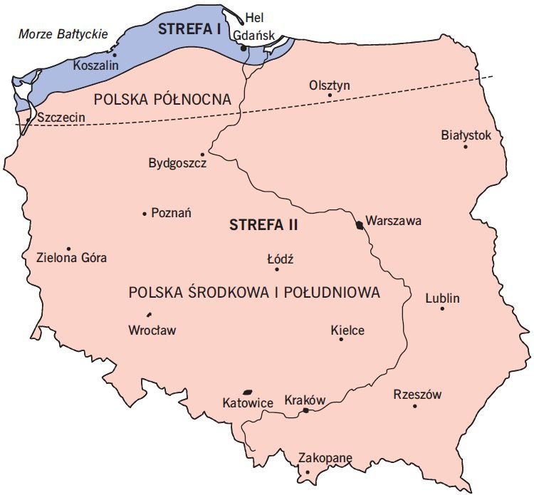 RYS. 8 Strefy klimatyczne w Polsce w okresie letnim; rys. [11]