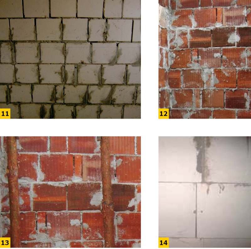 FOT. 11-14. Przykłady złego przewiązania elementów murowych; fot.: archiwum autora