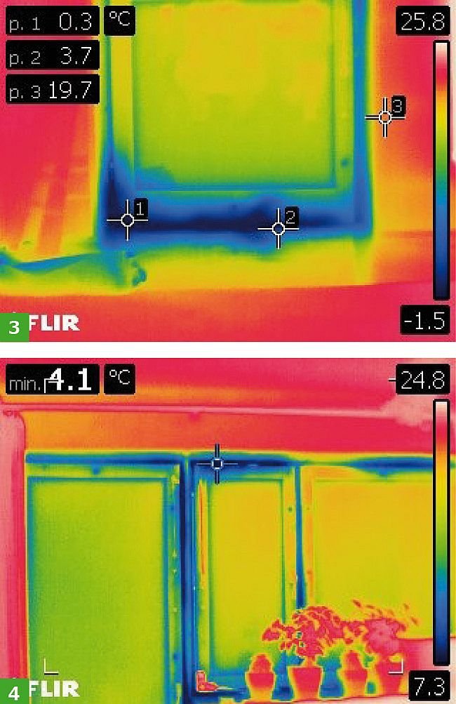 FOT. 3-4. Zdjęcia termograficzne okien od wewnątrz pomieszczenia w bloku mieszkalnym; fot.: D. Tokarski, I. Ickiewicz, W. Żukiewicz-Sobczak