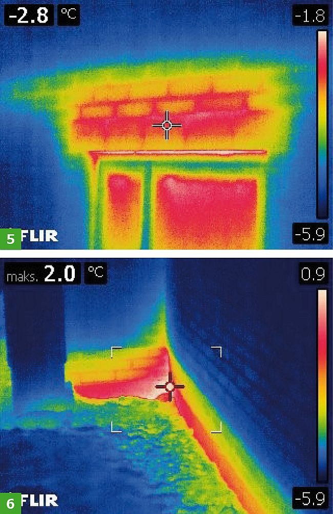 FOT. 5-6. Zdjęcia termograficzne nadproża okiennego i ściany fundamentowej; fot.: D. Tokarski, I. Ickiewicz, W. Żukiewicz-Sobczak