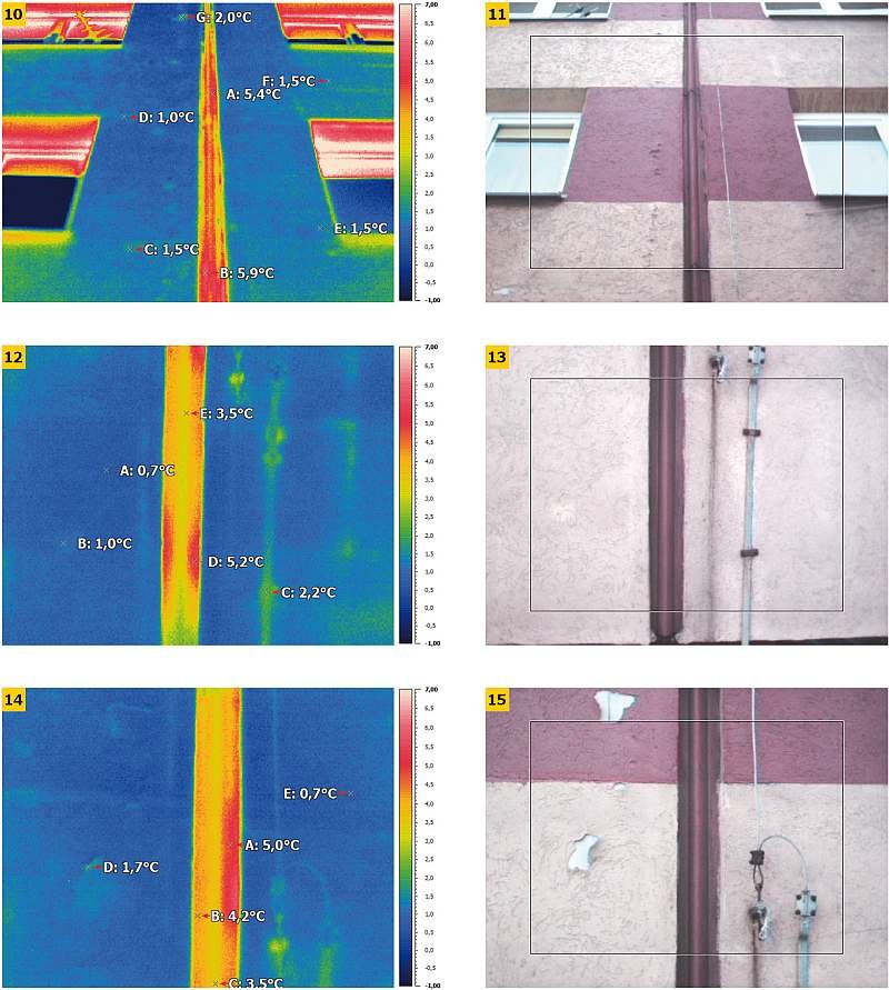FOT. 10-15. Termogramy zbliżeniowe (detale) ścian budynku wielkopłytowego w obrębie dylatacji; fot. archiwa autorów