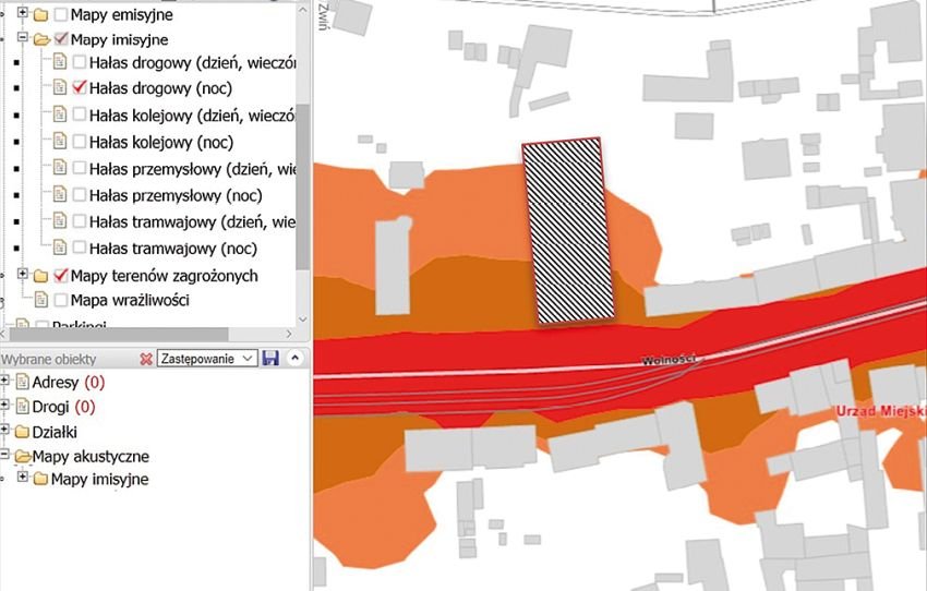 RYS. 3. Mapa imisji hałasu drogowego LN dla lokalizacji związanej z zamierzeniem inwestycyjnym; rys.: [10]