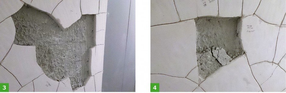 FOT. 3-4. Odparzenia tynku - widok uszkodzeń w zbliżeniu; fot.: M. Niedostatkiewicz, T. Majewski