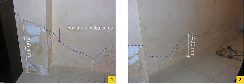 FOT. 1-2. Przykładowe widoki zawilgoconych ścian; fot. A. Hoły