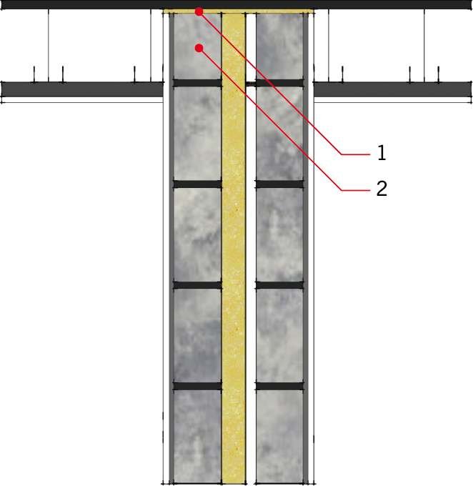 RYS. 9. Odpowiednie łączenie z dachem; rys.: archiwum autora  1 - łączenie między dachem a ścianą uszczelnione materiałem elastycznym, 2 -ściana poprowadzona do spodniej powierzchni dachu; 