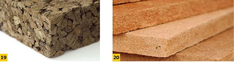 FOT. 19–20. Przykładowe ekologiczne materiały termoizolacyjne: płyta z korka ekspandowanego (19), płyta pilśniowa (20); fot.: korkowy.pl, all.biz.pl