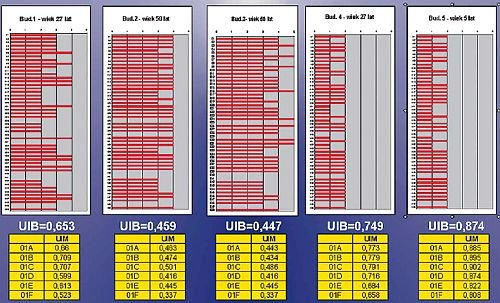 Rys. 4. Wyniki analiz i wartości wskaźników UIB i UIM