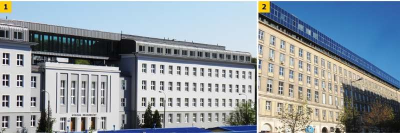 FOT. 1–2. Przykłady zrealizowanych nadbudów obiektów: budynek kampusu Politechniki Gdańskiej (1), budynek użyteczności publicznej – Warszawa, ul. Świętokrzyska (2);