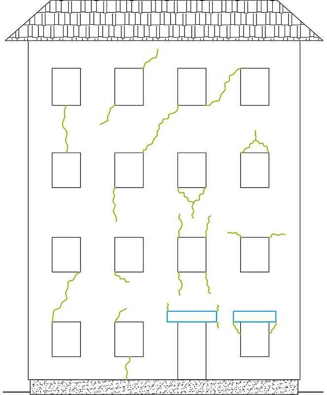 RYS. 7. Morfologia zarysowania ścian w strefie otworów okiennych i drzwiowych; rys.: archiwa autorów (L. Rudziński, A. Kroner)