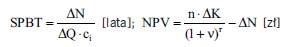 wartości wskaźników NPV i SPBT