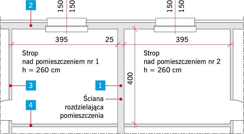 RYS. 20. Fragment rzutu kondygnacji powtarzalnej stanowiący informację w zakresie danych geometrycznych do przykładu obliczeniowego